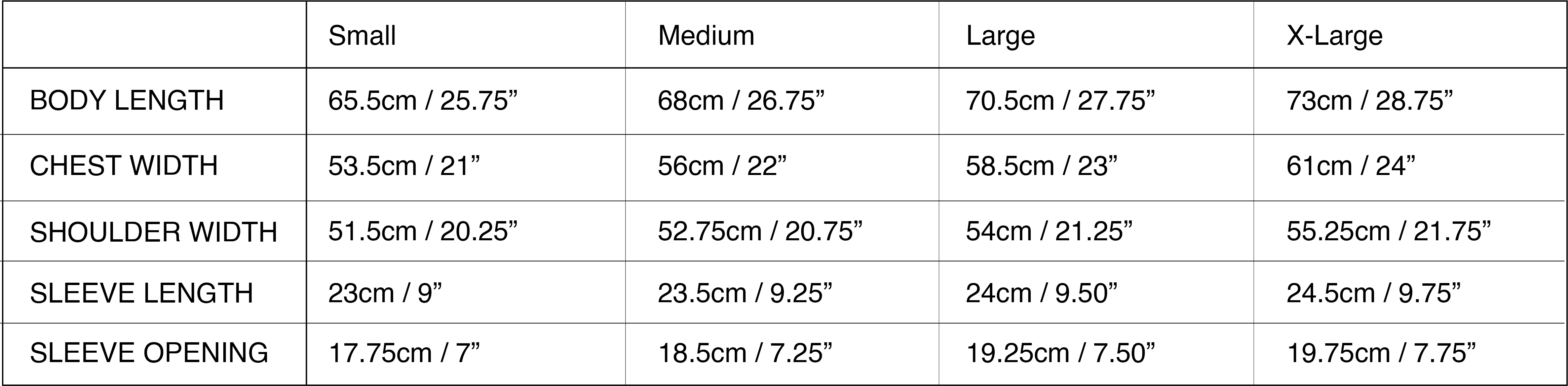 BOG Size Guide